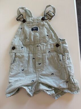 OshKosh B'gosh Whale Striped Shortall Pale Blue  & White Baby 12M